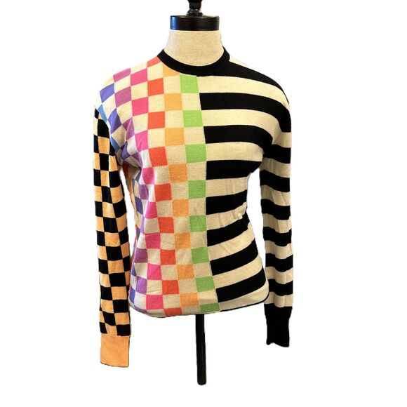 Christopher John Rogers Sweaters - Christopher John Rogers Checkered Striped Multicolor Pullover Sweater